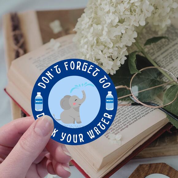 Drink Your Water Cute Elephant Sticker Hydration Vinyl Water Bottle Funny Gift - Picture 1 of 3
